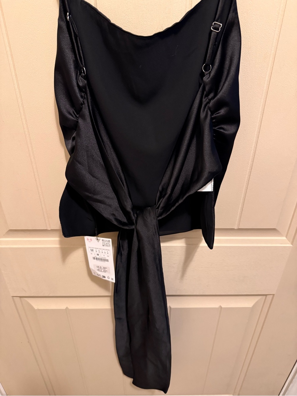 Zara Black Satin Tie-Back Crop Top